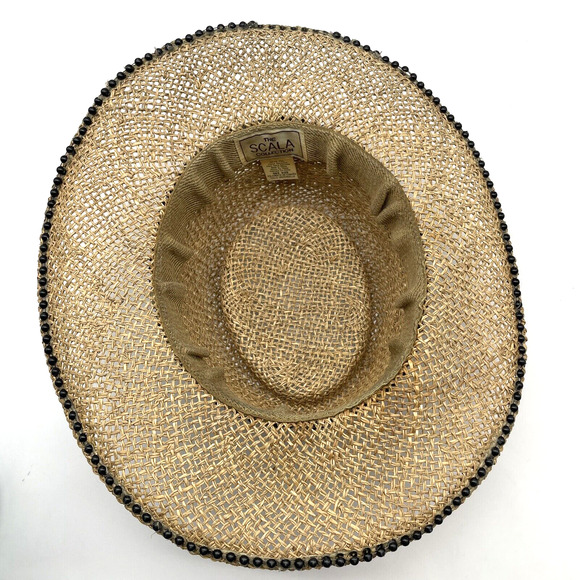 The Scala Collection Straw Hat with Fuzzy Cow Print Band & Black Studs One Size - Picture 6 of 7
